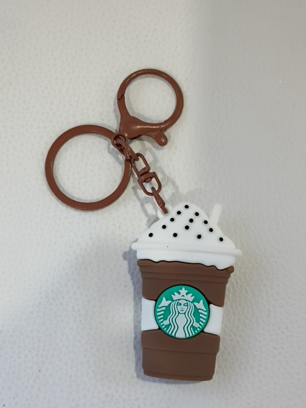 Starbucks-Inspired Brown & White Coffee Cup Bag Charm/Keychain